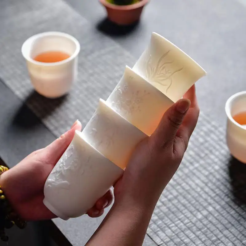 High Quality White Bone China Tea Cup Goat Fat Jade Ceramic Tea Cup Teacup Cute Cups and Mugs Japanese Mug Jingdezhen Teacups