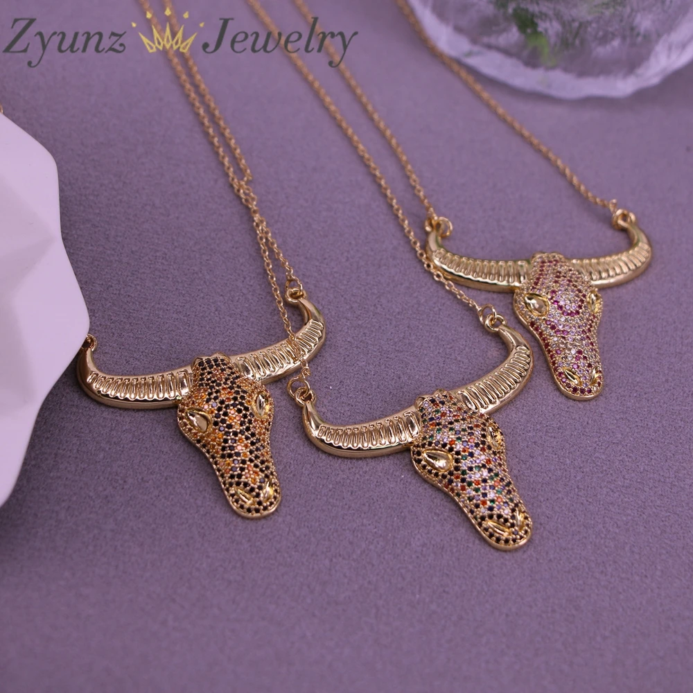 5PCS, Trend Cubic Zircon Bull Head Pendant Necklace for Men Women Hip Hop Rap Jewelry Gift