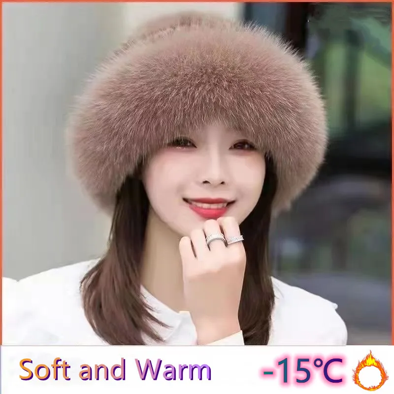 New Winter Hat for Women's Imitation Fur Fox Pullover Hat Outdoor Warm Thick Beret Mongolian Princess Ear Protection Cap