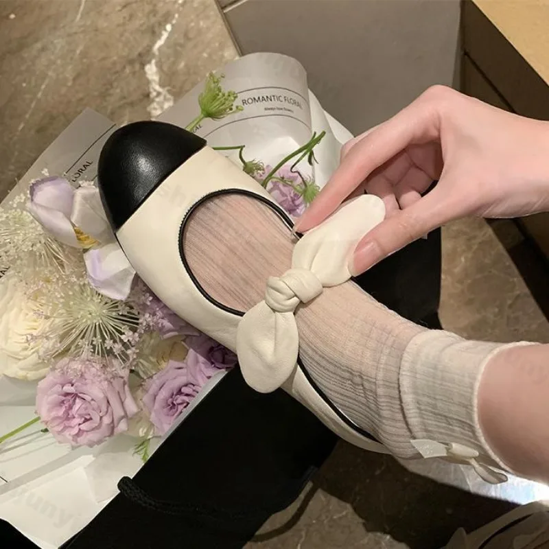 

Роскошные дизайнерские осенние женские туфли Мэри Джейн 2024, модные винтажные элегантные удобные балетки на плоской подошве с мелким узлом-бабочкой