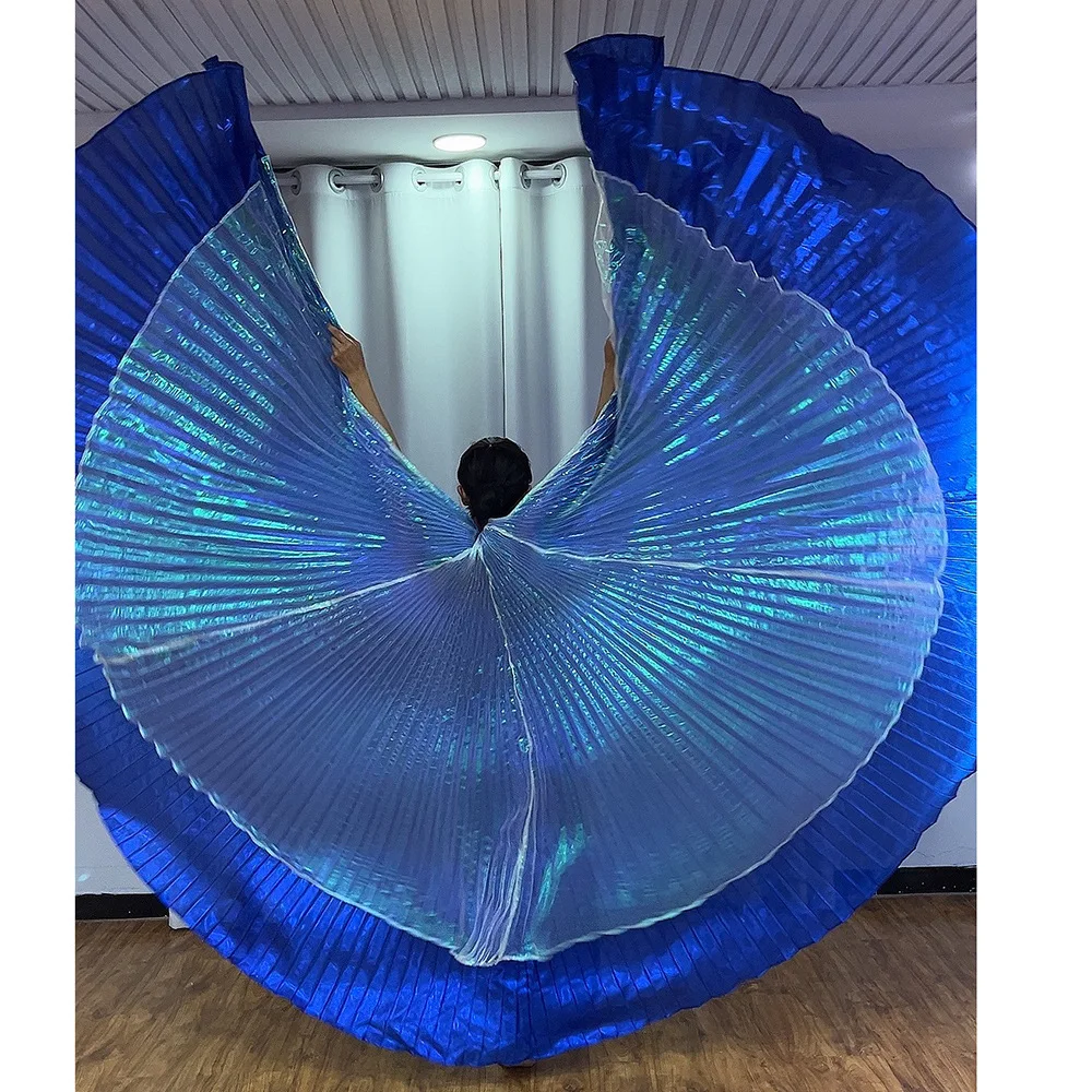 

New Belly Dance Costume With Gold Wings Double Layer Transparent White And Royal Blue Oriental Dance Performance Costume