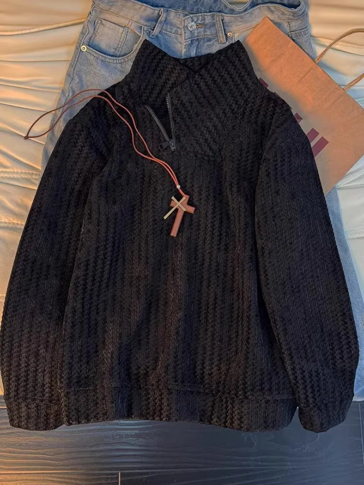 

Мужская толстовка на молнии с узором «рыбья кость», весенняя новинка, плотная, с длинным рукавом, воротник-стойка, в американском стиле, повседневная мода