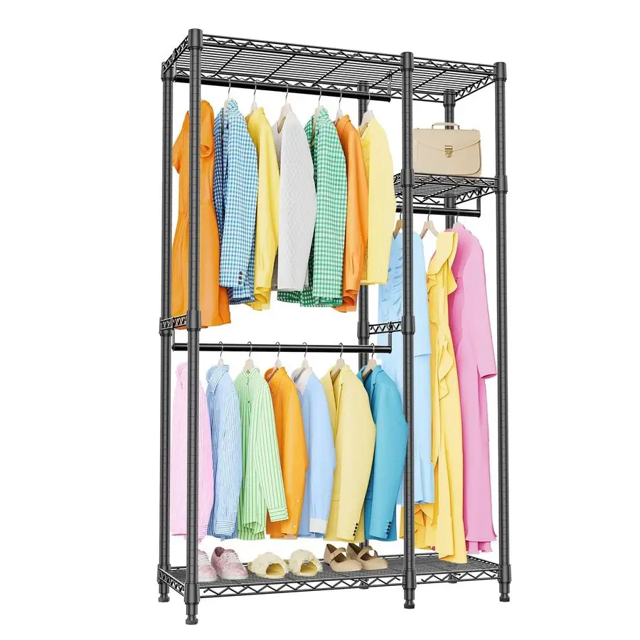 

2-комбинированная сверхмощная вешалка для одежды, проволочная вешалка для одежды для подвешивания одежды, металлическая отдельно стоящая вешалка для гардероба с 3 стержнями