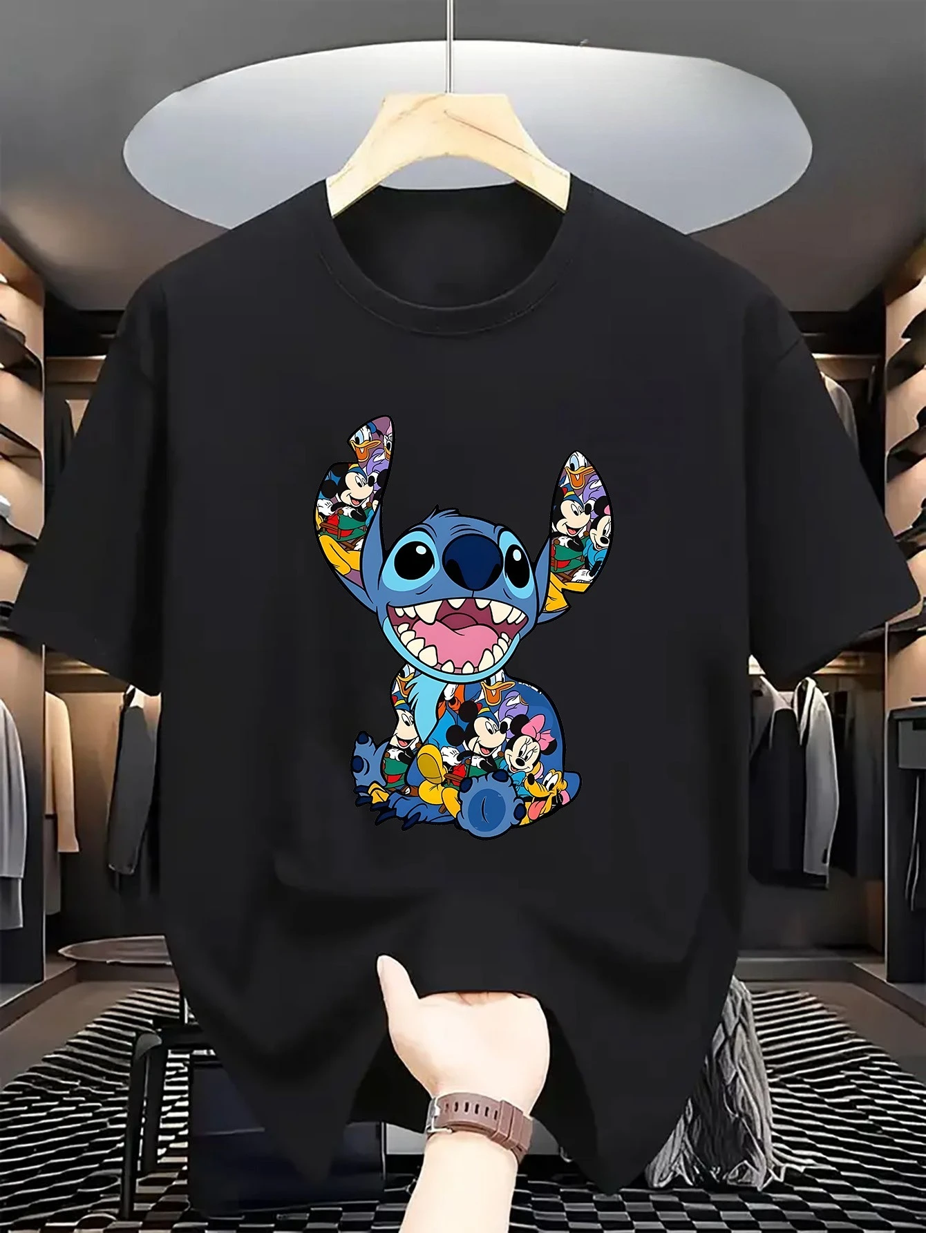 

Футболка с принтом Stitch, мужская и женская хлопковая футболка с короткими рукавами, топы с героями мультфильмов Disney Stitch Y2k, брендовая футболка, летняя одежда унисекс
