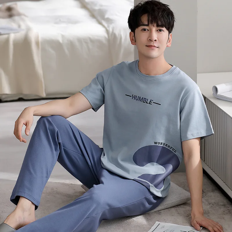 New Type Pajamas Suit Men Pure Cotton O-Neck Loose Short-sleeved Sleepwear Outdoor Loungewear Set Spring Summer Nightcloth Male