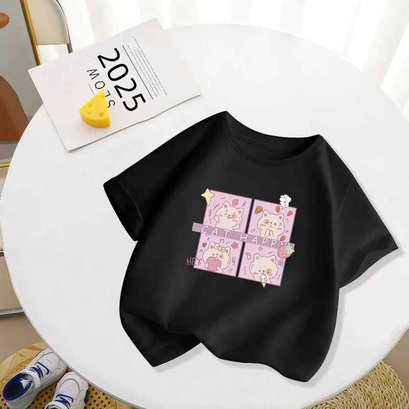 Cartoon Panda Pure Cotton Printed Children's T-shirt New Personalized Parent-child Outfit Loose Casual Short Sleeved Shirt
