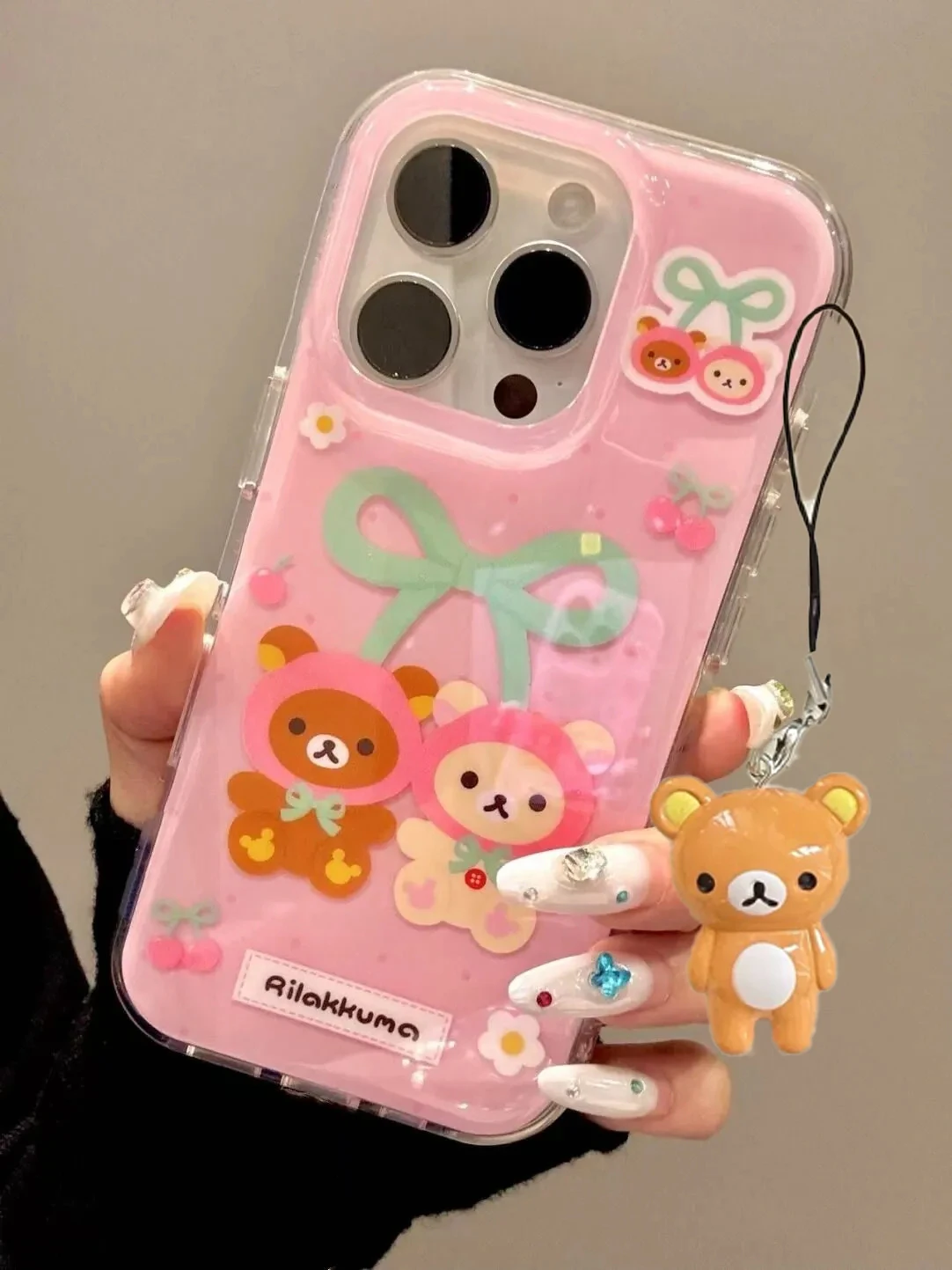 جميل R-Rilakkuma الكرز Kawaiii الكرتون زوجين جراب هاتف آيفون 17 AIR 16 15 14 13 12 11 برو ماكس 16 زائد Y2K غطاء لطيف