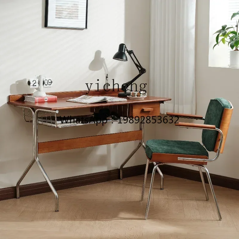 ZZ Bedroom Mid-Ancient Solid Wood Desk Dressing Table Integrated High-Grade Stainless Steel Computer Table