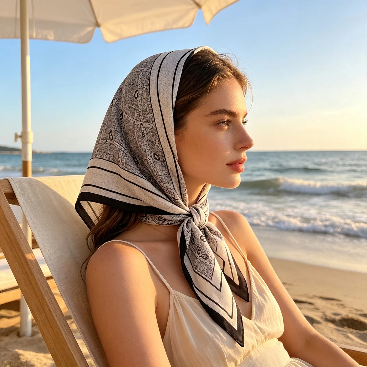 Cashew Print Women's Neck Scarf Cotton Linen Feel Hair Foulard Head Band Shawl Wrap Neckerchief Bandana for Stylish Women