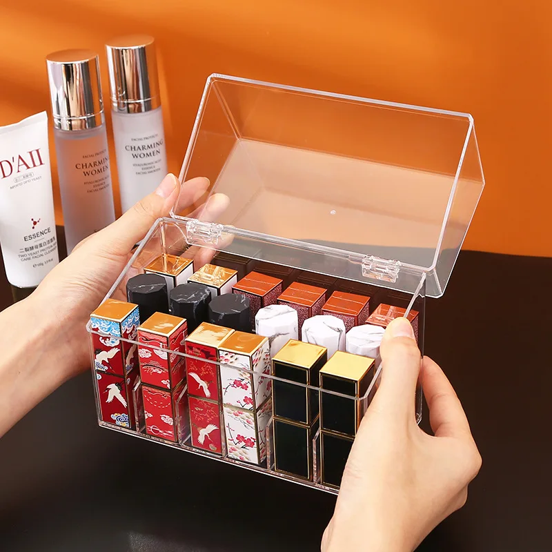 Clear 24/40 Grid Lipstick Stand Case Makeup Organizer Storage Box Lipstick Display Stand Holder Cosmetic Jewelry Organizer Box