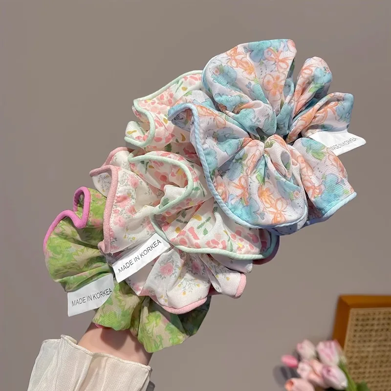 

Floral Scrunchie, Korean Soft Small Flower Hair Tie, Vintage Hemmed Velvet Scrunchie for Women