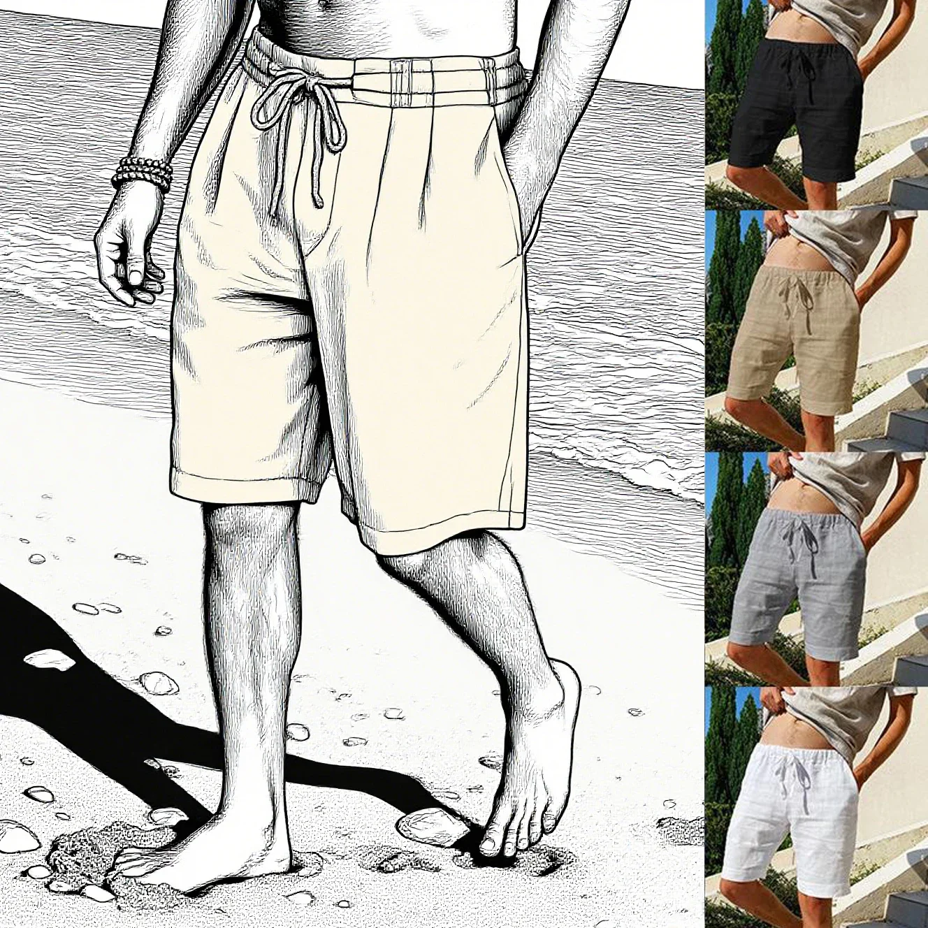 

2025 New Summer New Men's Cotton Linen Breathable Shorts Hawaii Beach Pants Male Solid Color Trousers Loose Versatile Streetwear