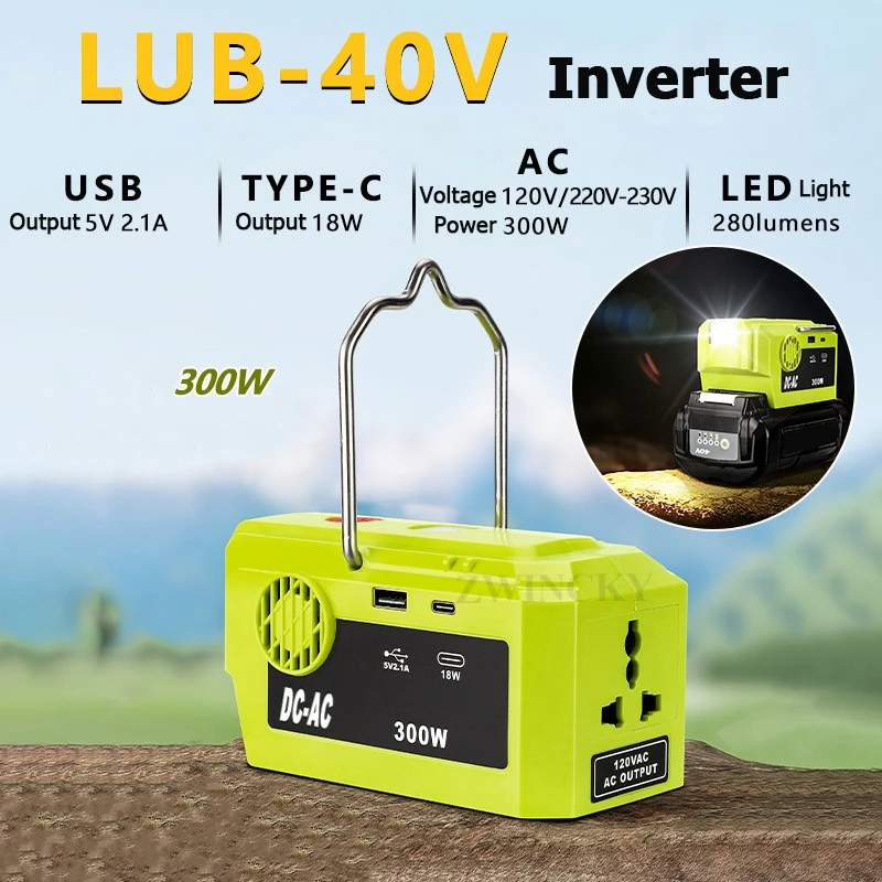 40V Charger Adapter Modified Sine Wave Portable Power Inverter for Ryobi 40 Volt Lithium Battery with USB Type-c AC outlet