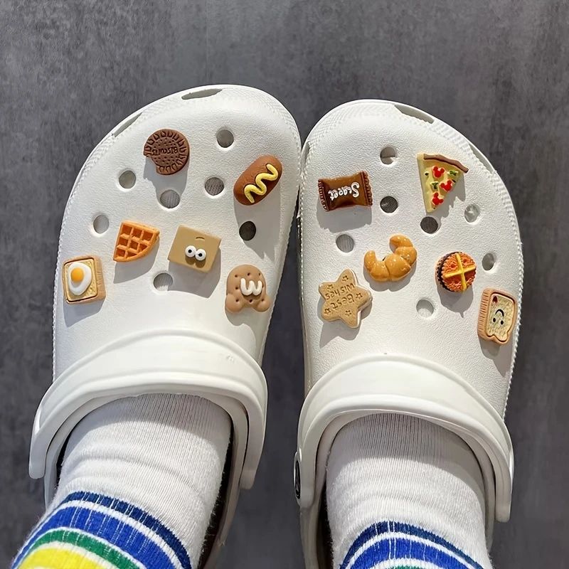 12-Piece Set Imitation Food Jibbitz Shoe Charms ABS Material Removable Bread Cheese Sandwich Shoe Accessories Variety Pack image 4