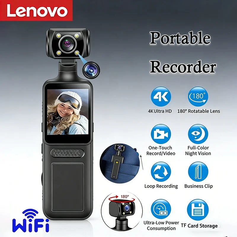 

Новая портативная карманная камера Xiaomi 2026 8K HD 180 ° Портативная мини-камера с вращением, носимая, ночного видения, для ак