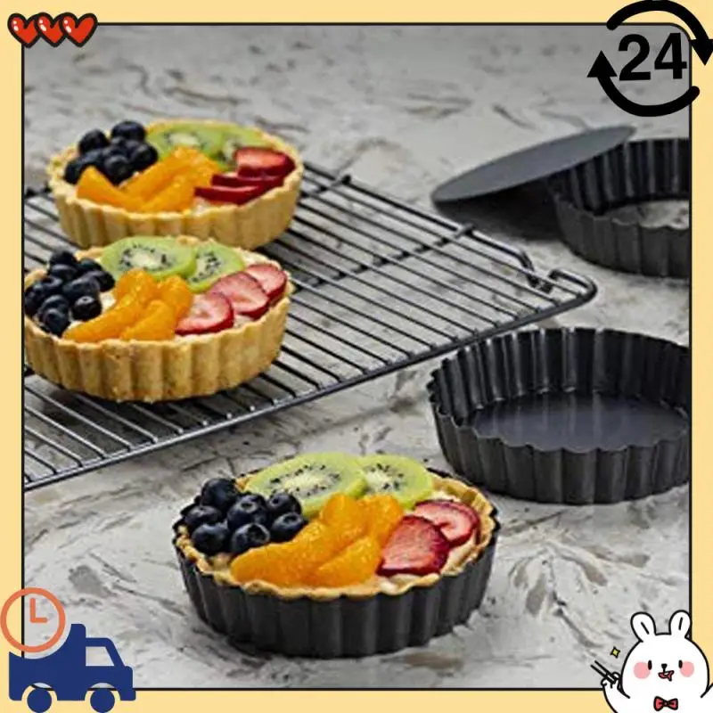 Mini moldes para magdalenas y magdalenas, molde antiadherente para tarta, Quiche, Flan, extraíble, fondo suelto, redondo, duradero, 6 uds., 4 pulgadas/10Cm