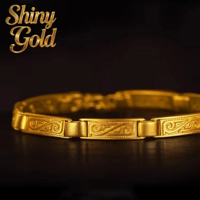 ShinyGold9999 24K real gold ancient heritage peace symbol bracelet Yellow gold couple bracelet hand chisel ancient process