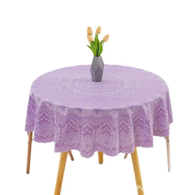 مفرش طاولة مستدير صغير من الدانتيل البلاستيكي من QW مقاوم للماء ومضاد للانزلاق ولا يغسل من مادة PVC البلاستيكية المستديرة لطاولة القهوة #1