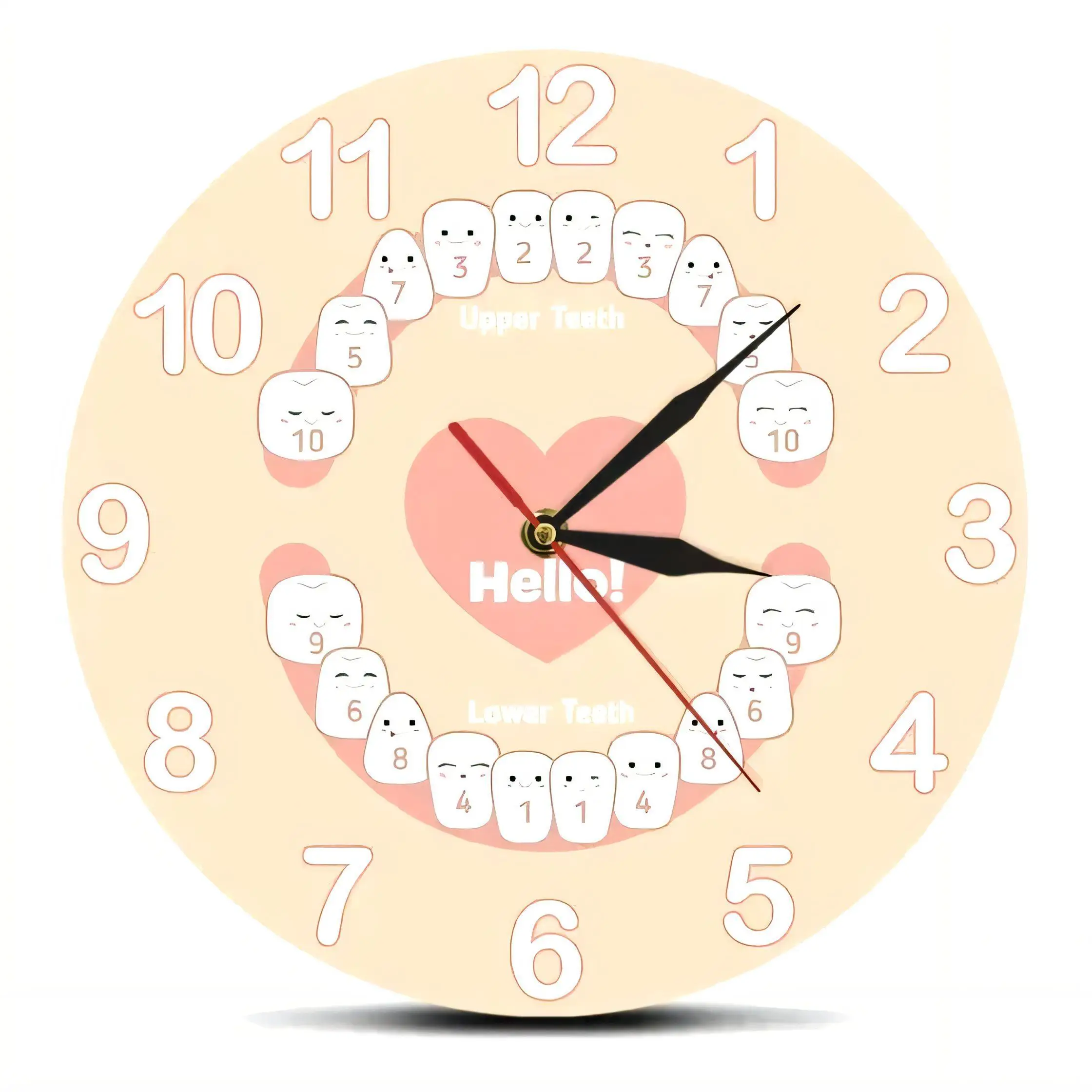 Whimsical Dental Formula Wall Clock  Educational Teeth Decor Home Office Silent Non Ticking Battery Operated