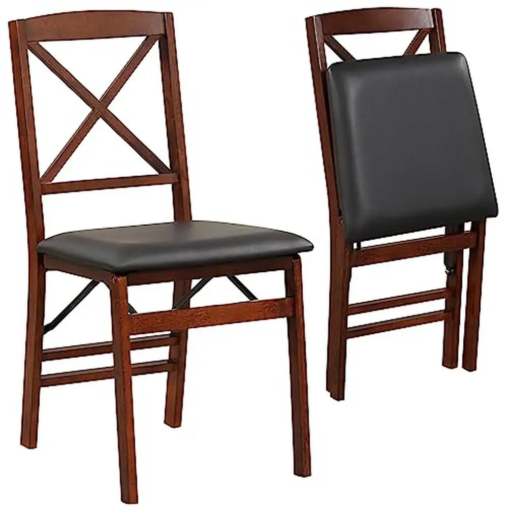 Wood Folding Dining Chairs Set Padded Seat Vintage Style Max 400 Lbs Load Easy Clean No Assembly Foldable Dining Chair Set 2