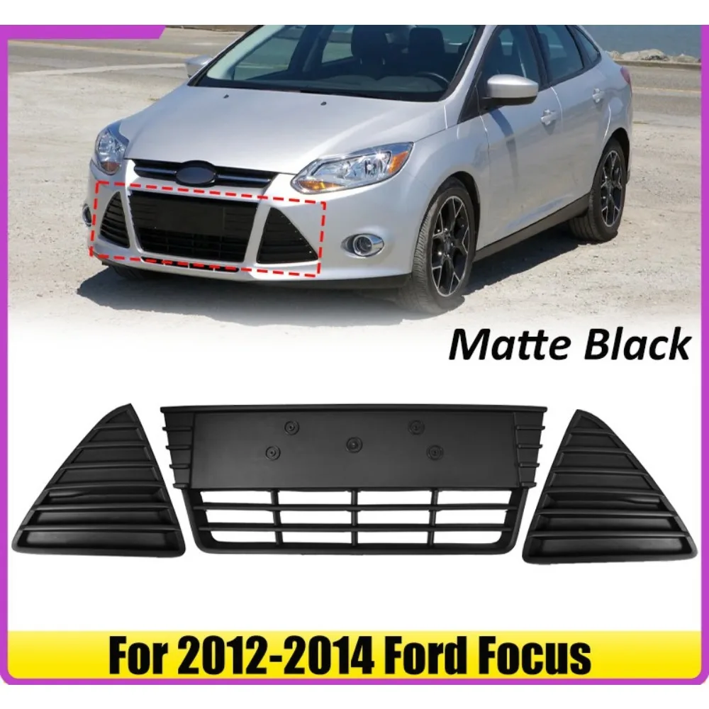 

Матовая черная нижняя решетка переднего бампера + треугольная решетка для Ford Focus 2012-2014 годов