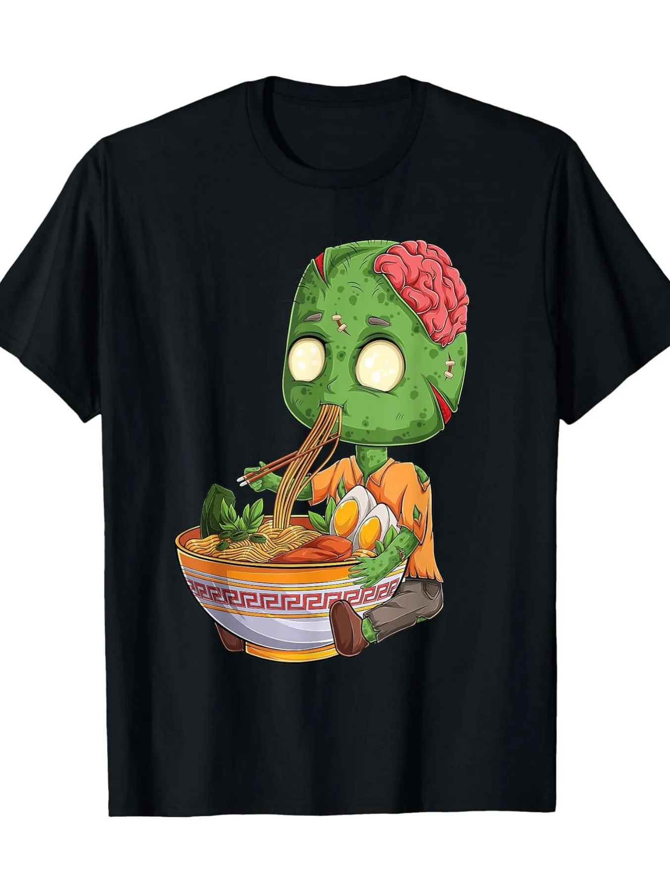 Cute anime zombie Halloween ramen fan t-shirt humor Japanese comics pop culture graphics t local warehouse delivery soft cotton comfort enjoy special discounts suitable for Easter