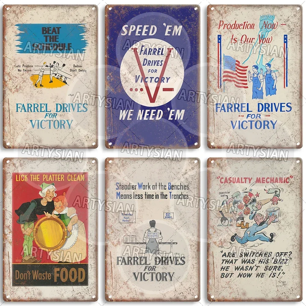 Vintage Patriotic Military Metal Sign Industrial Recruiting Propaganda WWII World War II Effort Poster Satirical Home Decor