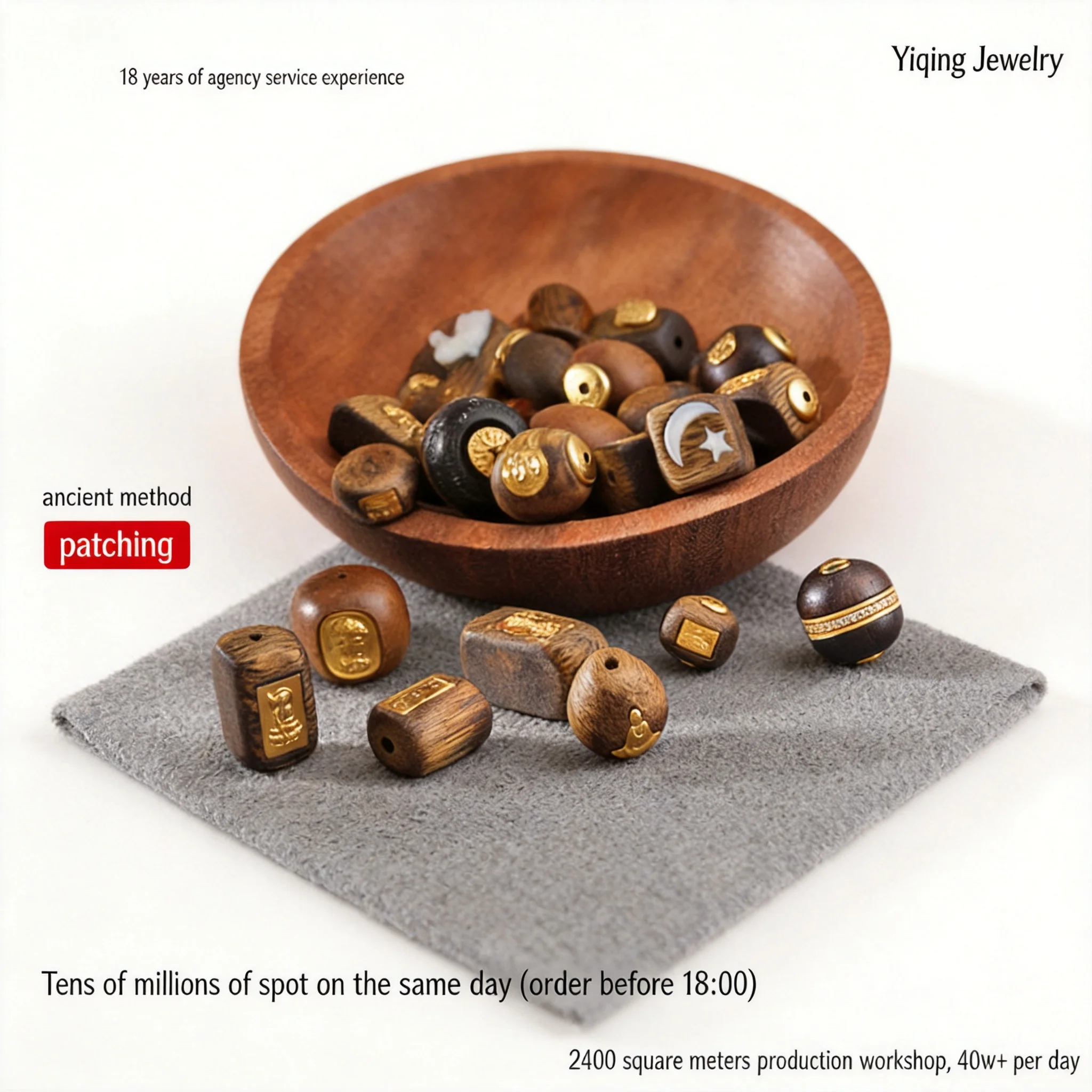 Chinese Traditional Auspicious Lucky Natural Agarwood Sandalwood Beads 925 Sterling Silver Gold Plated Spacer Beads Patches For