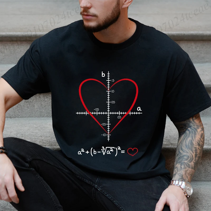 Mathematics Lovers Men's T-Shirt Short Sleeve T-Shirt Summer Casual Tees Top Heart Equation Romantic Math Nerd Geek Men T-Shirts