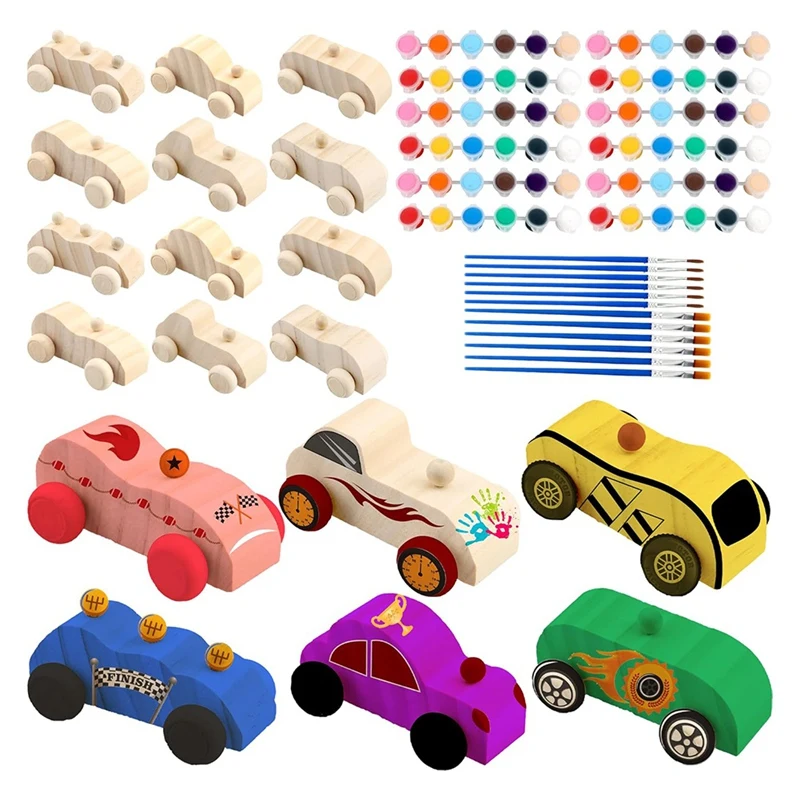 42 Unfinished Wooden Cars Crafts Painting,Suitable For Kids Family Activities Art Crafts Projects, Woodworking Gifts