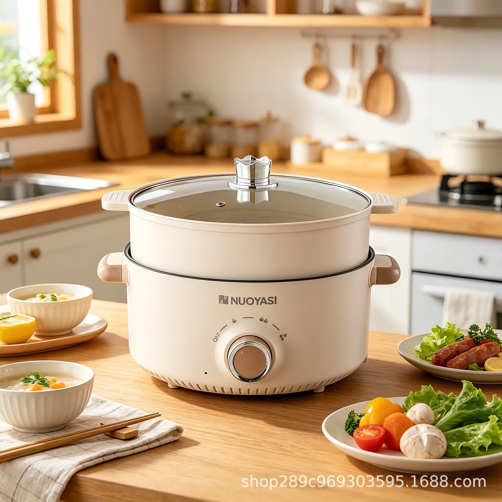 2026 New Upgrade Double Ear Electric Cooking Pot, Household Multi-Function Electric Frying Pan for Two, Non-Stick, Electric