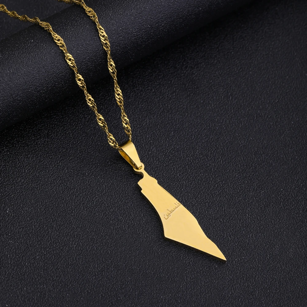 Fashion State of Palestine Map Pendant Necklace Stainless Steel Men Women Ethnic Maps Jewelry Gift
