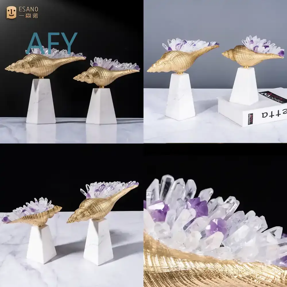 Nordic Minimalist Home Decor Crystal Copper Ornament for Villa Model Room Living Room TV Stand Decoration Creative Interior