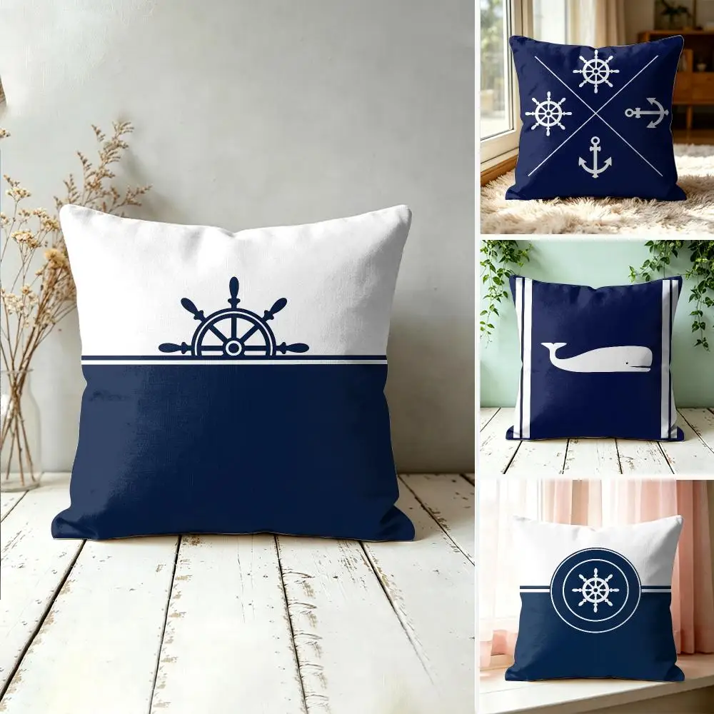 Home Decor Compass Anchor Cushion Cover Silky Short Plush Invisible Zipper Dustproof Sofa Pillow Case For Home Decor