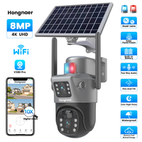Hongnaer 8MP 4K V380 Pro Dual Lens Monitor Wireless Solar Panel Powered PTZ IP Outdoor Security WiFi Solar CCTV Camera