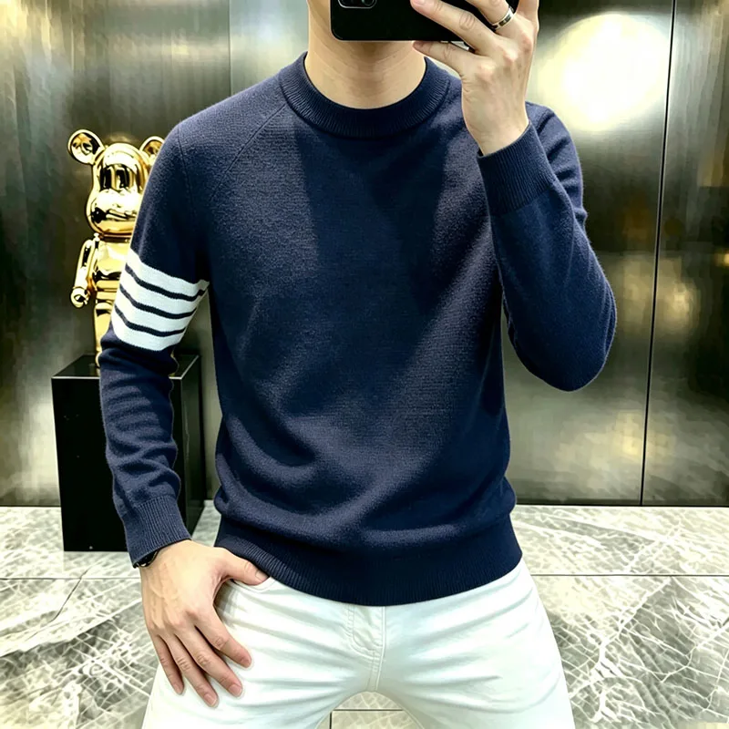 Men's Sweaters, Autumn and Winter Thick Wool Knitted Sweaters, High-end Light Luxury Windwear, TB American Casual Clothes