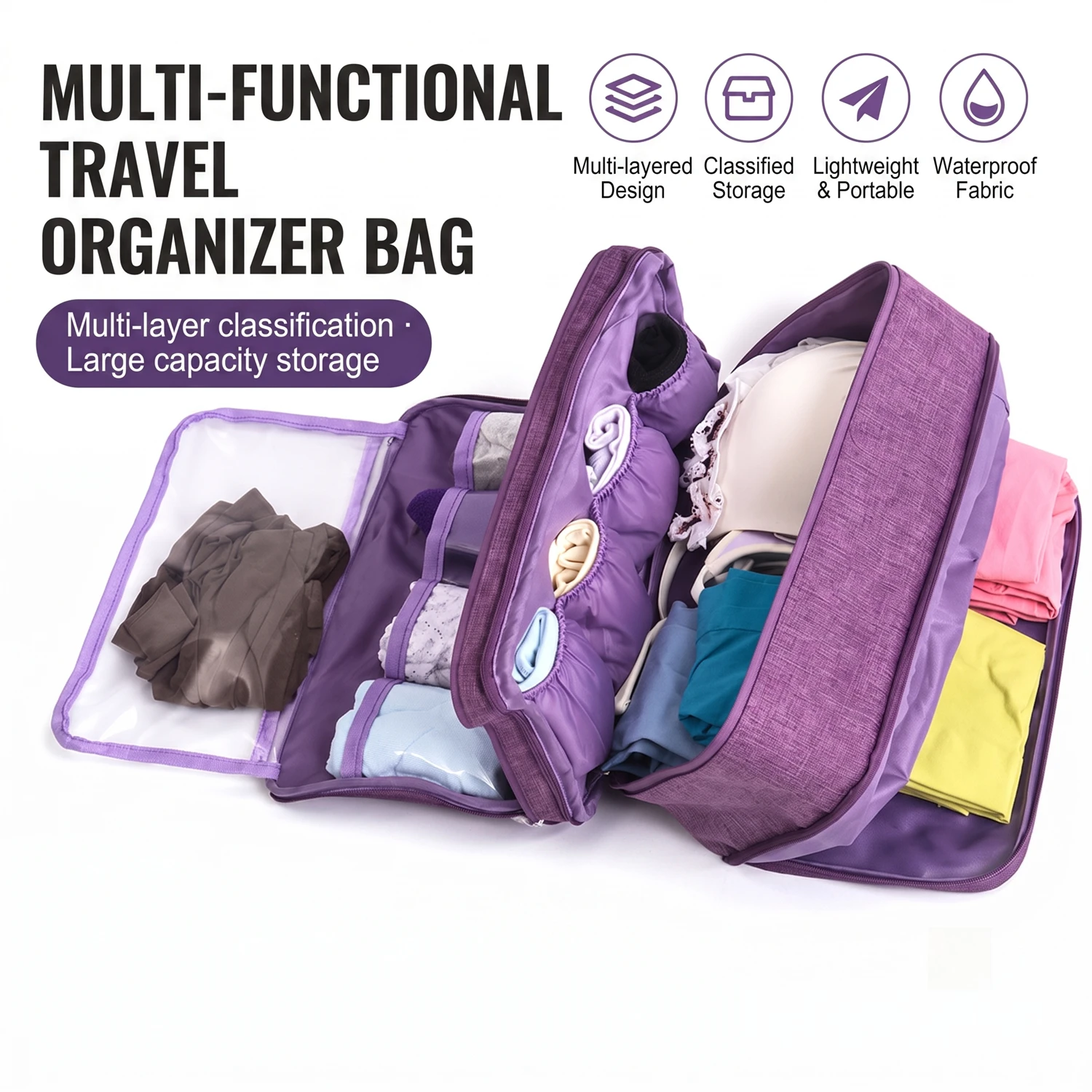 Tragbare Reise-Unterwäsche-Organizer-Tasche, faltbare Aufbewahrungstasche mit Reißverschluss für BHs, Socken, Unterwäsche, kompakter Koffer-Organizer.