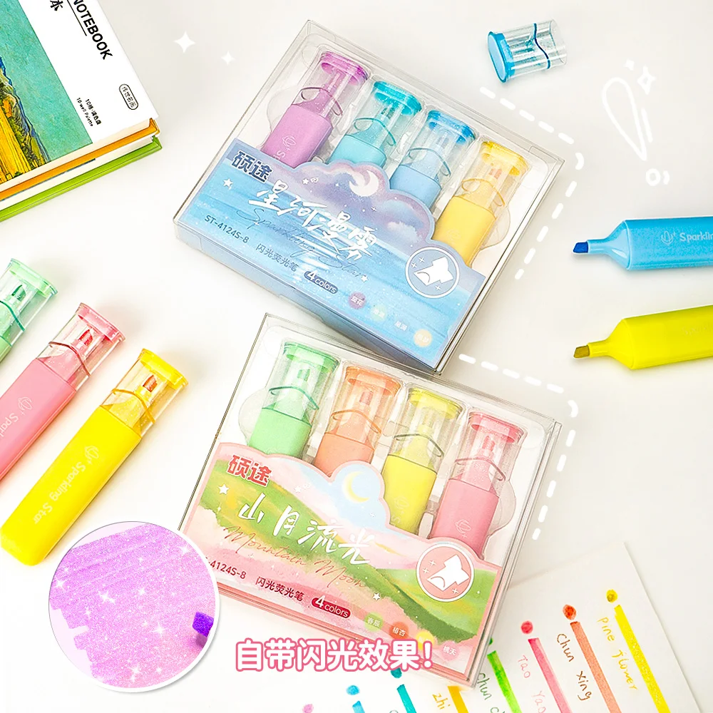 4 ألوان Kawaii فسفورية أقلام الفلورسنت مقاوم للماء للاجتماعات والملاحظات والدراسة بمناسبة مكتب القرطاسية اللوازم المدرسية.