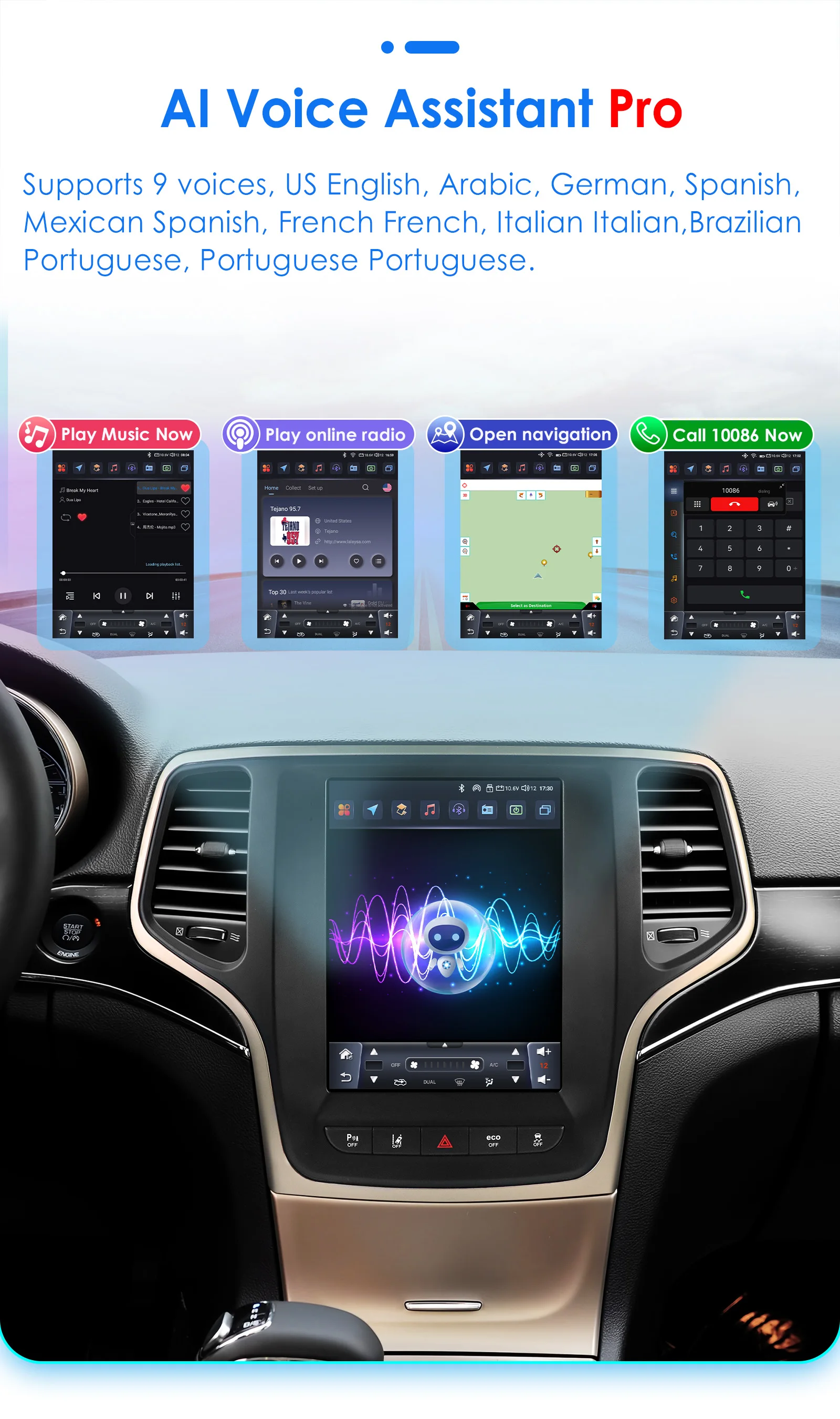 Hizpo 9,7-Zoll-Android-Auto-Multimedia-Player für Jeep Grand Cherokee 2014 - 2022 Carplay Navigation GPS 4G WIFI Stereo Radio BT – Detail 20