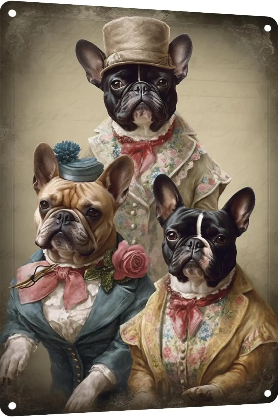 Funny Metal Sign French Bulldogs Three Sisters Tin Sign Art Poster Tin Sign Metal Home Bathroom Decor Animal Decor Man Cave Vint