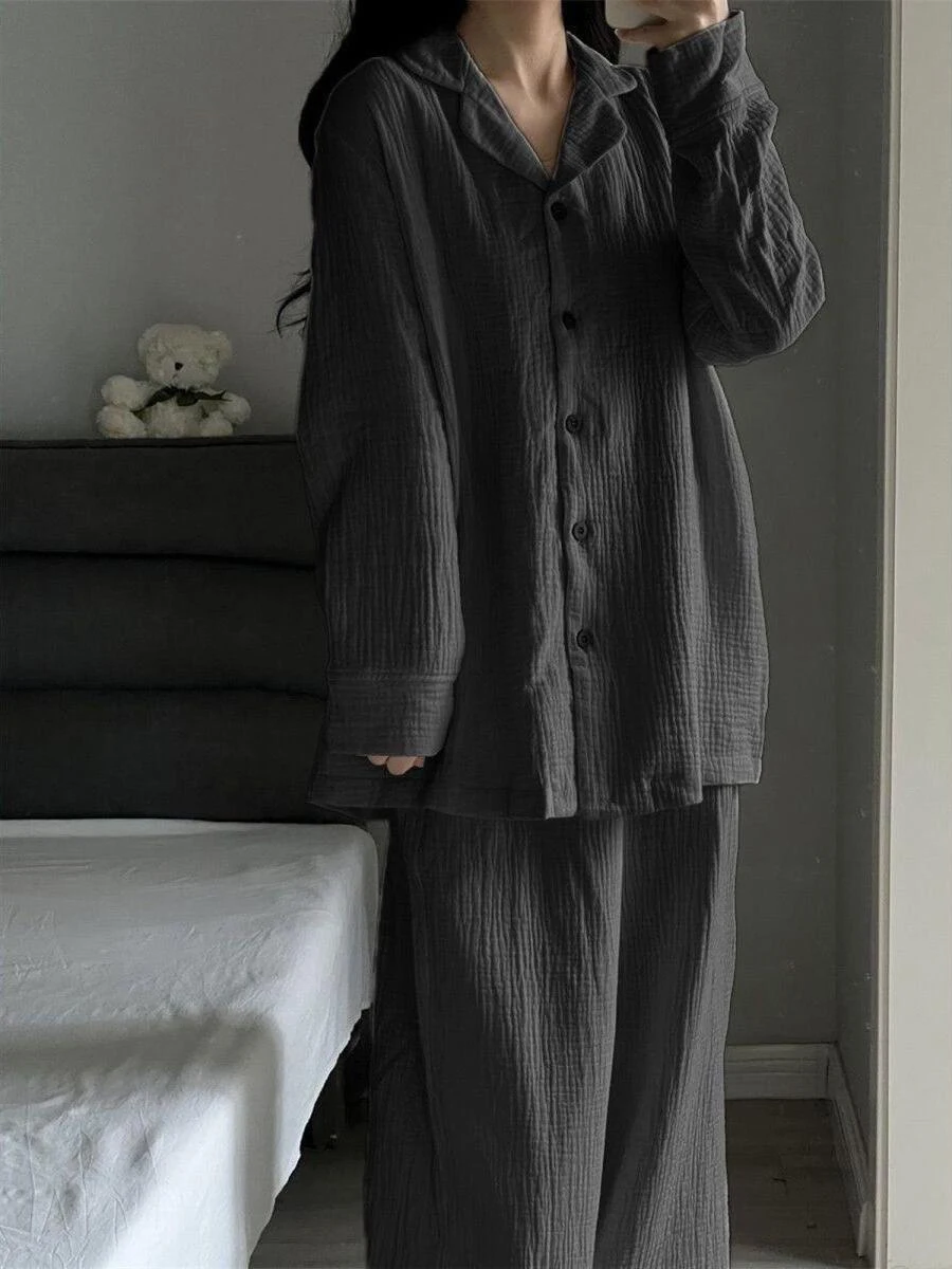 حجم كبير Spwear 2300 Pou الكورية Sle ملابس منزلية غير رسمية مريحة فضفاضة المرأة مجموعة طويلة Sve طوق قطعتين