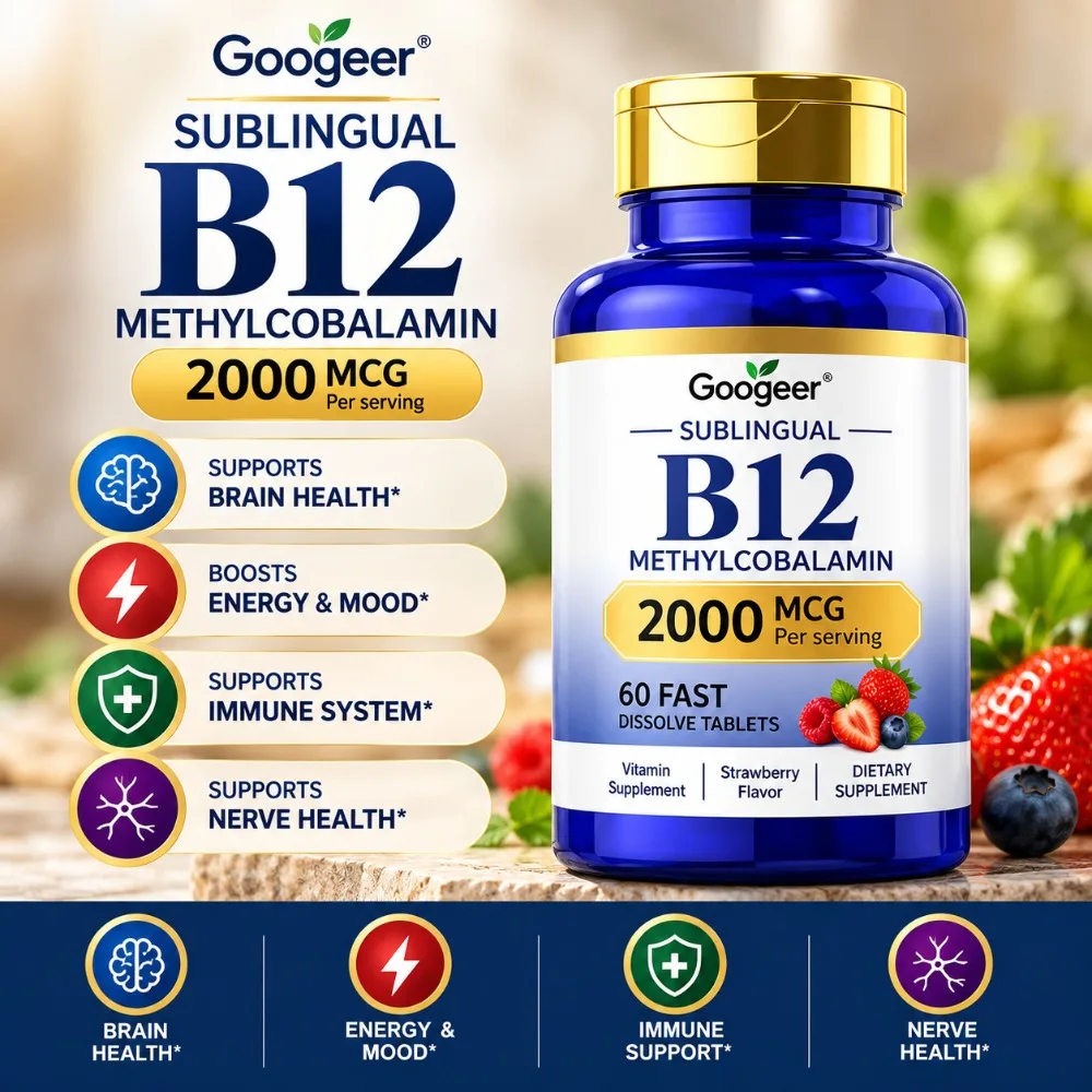 Vitamin B12 Methylcobalamin Sublingual Tablets 60 Count Strawberry Flavor Fast Dissolve Supplement for Daily Wellness Support