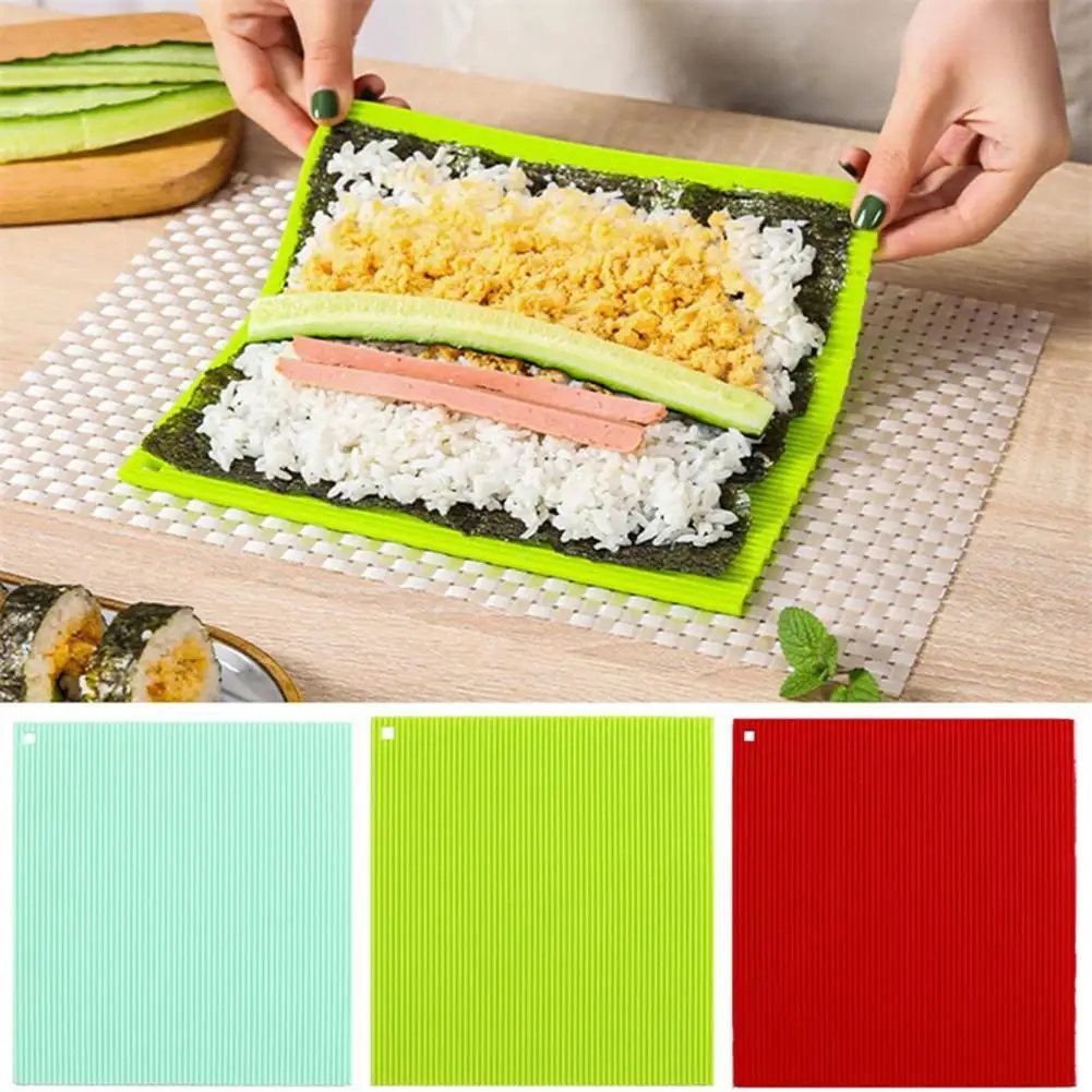Diy Sushi Roller Silicone Sushi Rolling Mat with Bamboo Pattern Non-stick Reusable Sushi Maker Essential Kitchen for Homemade