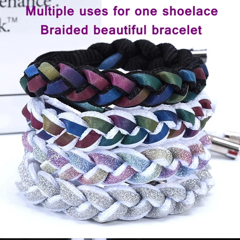 1 Pair Reflective Shoelaces Luminous Shoelaces Laser Sequin Weave Bracelet Sneakers Shoe Laces Adult Children Shoe Strings