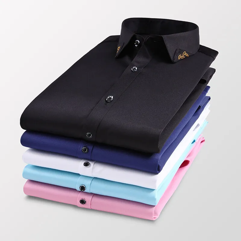 New White Shirt Men's Long-sleeved Embroidered Luxury Business Shirt Classic Slim Formal Male Brand Dress Plus Size 5XL