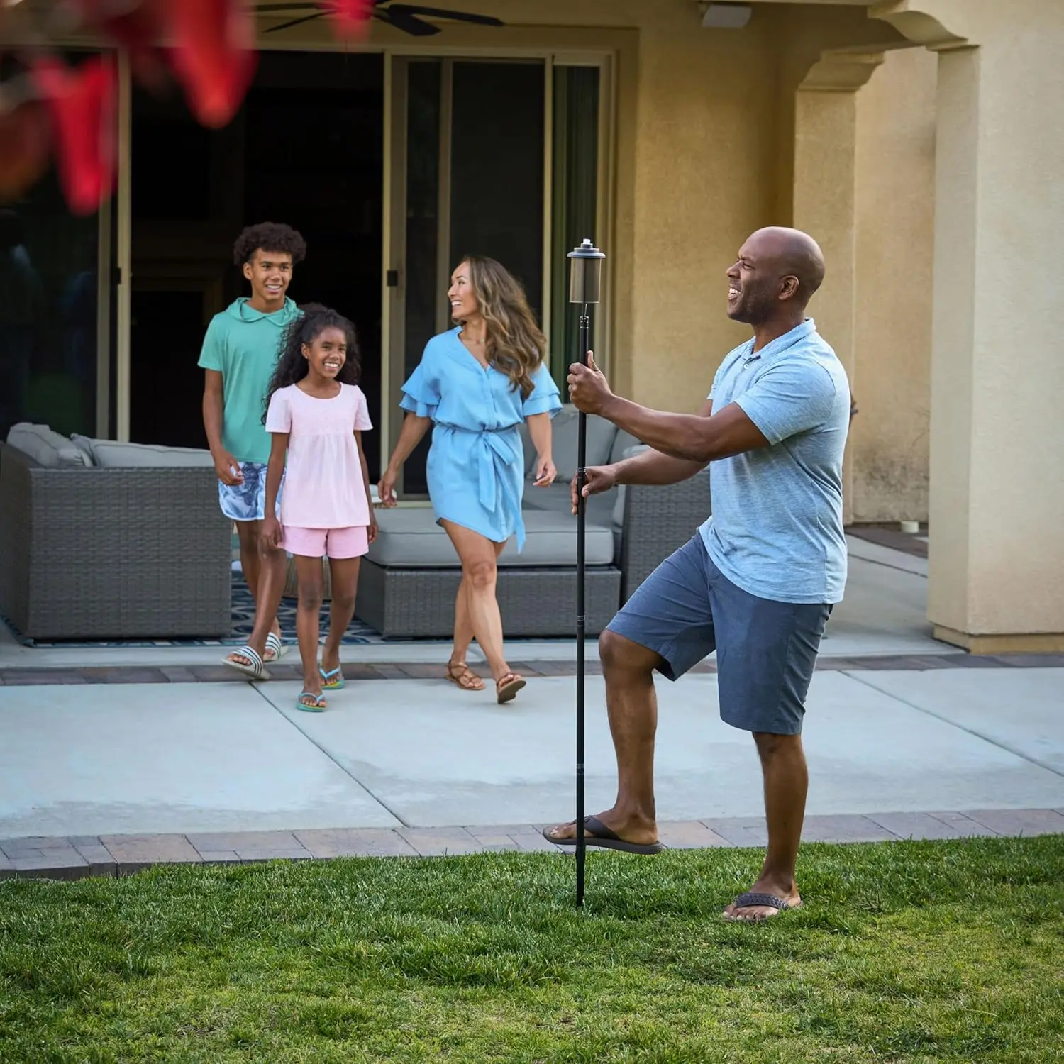 4-Pack Bronze Metal Torches for Outdoor Lighting - 65" Weather-Resistant, Easy Install with Wick & Snuffer