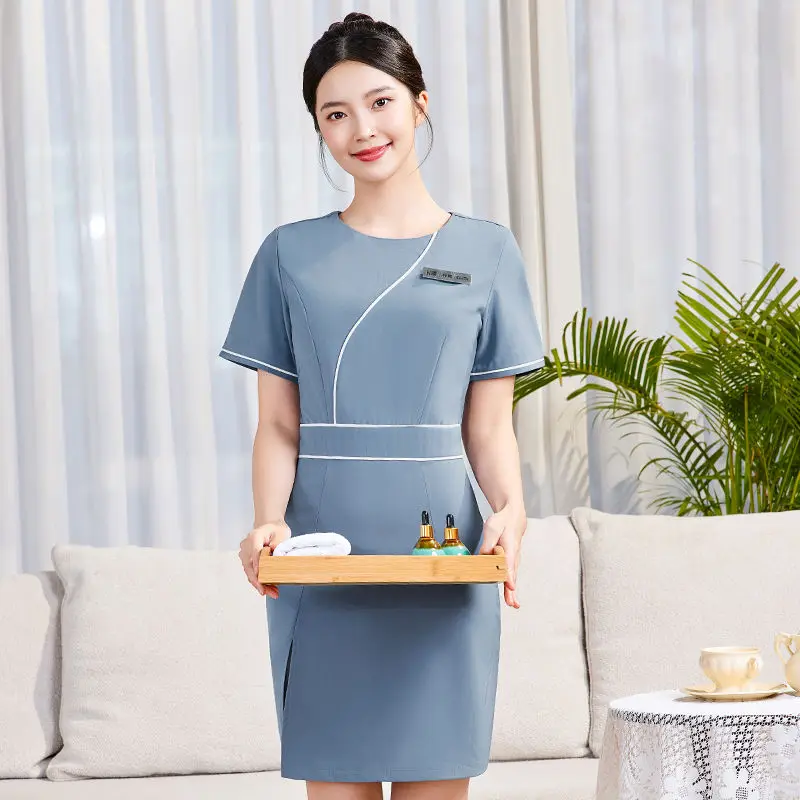 

Платье с круглым вырезом и короткими рукавами, отель, официант, красота, спа, массаж, дизайн ногтей, сексуальная ванна для ног, сауна, техник, рабочая униформа