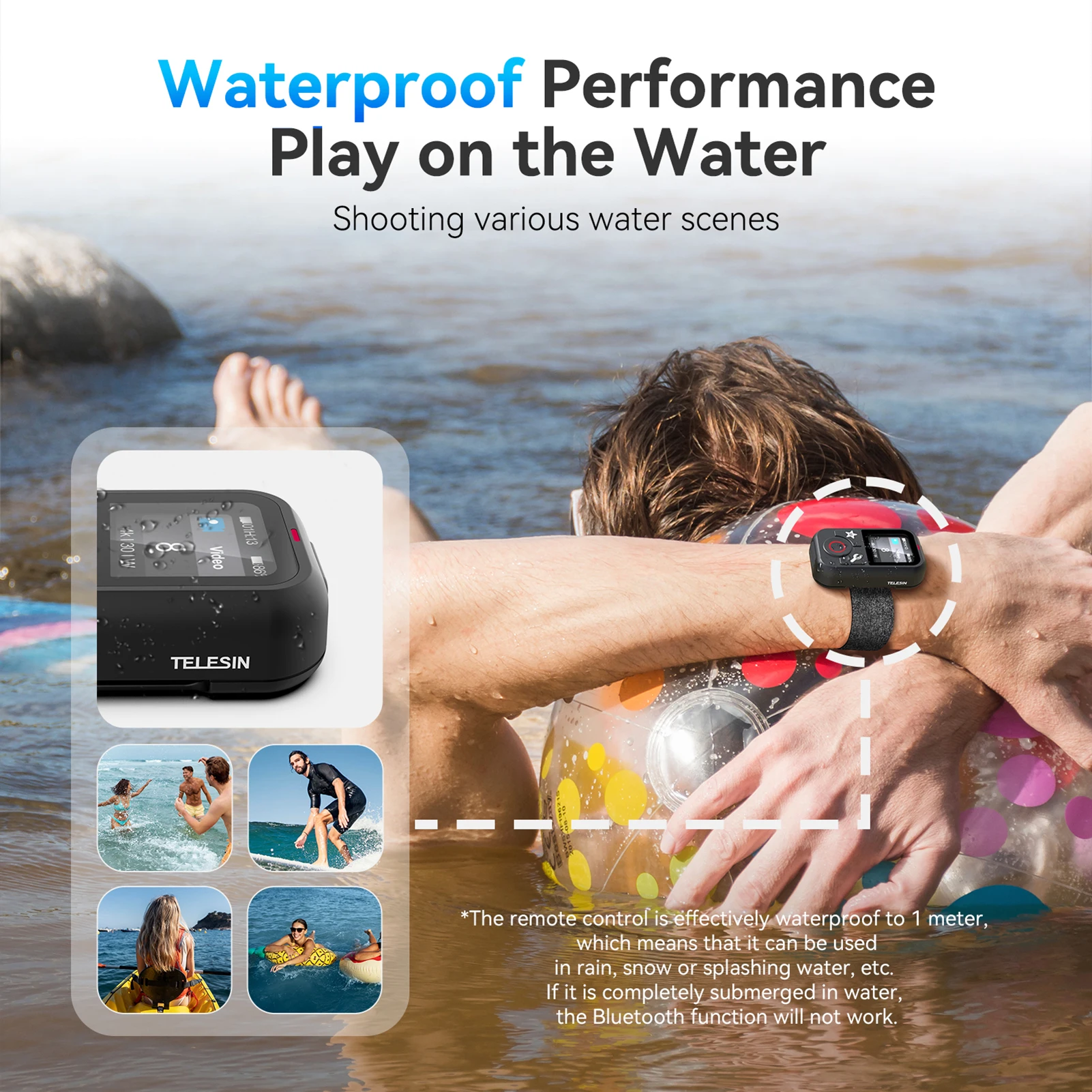 Smart Sports Camera Remote Control 60M Range Waterproof Rechargeable Camera Controller for GoPro Hero 13/12/11/10/9/8/MAX