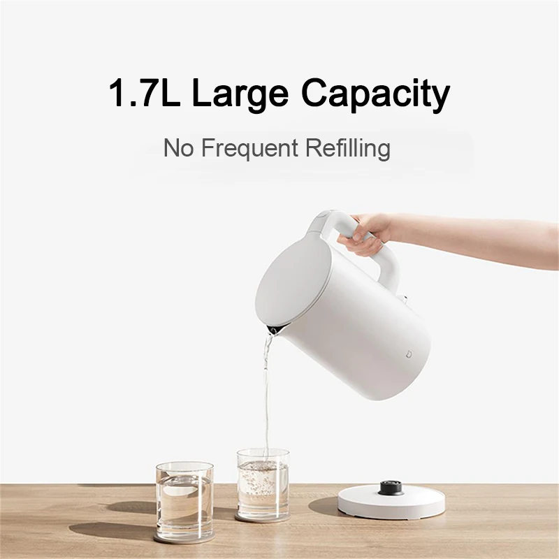 MIJIA Electric Kettle 3,Dual‑Layer Cool Body,1.7 L 316L Inner Stainless Steel,1800 W Fast Boil,CN Version With Adapter