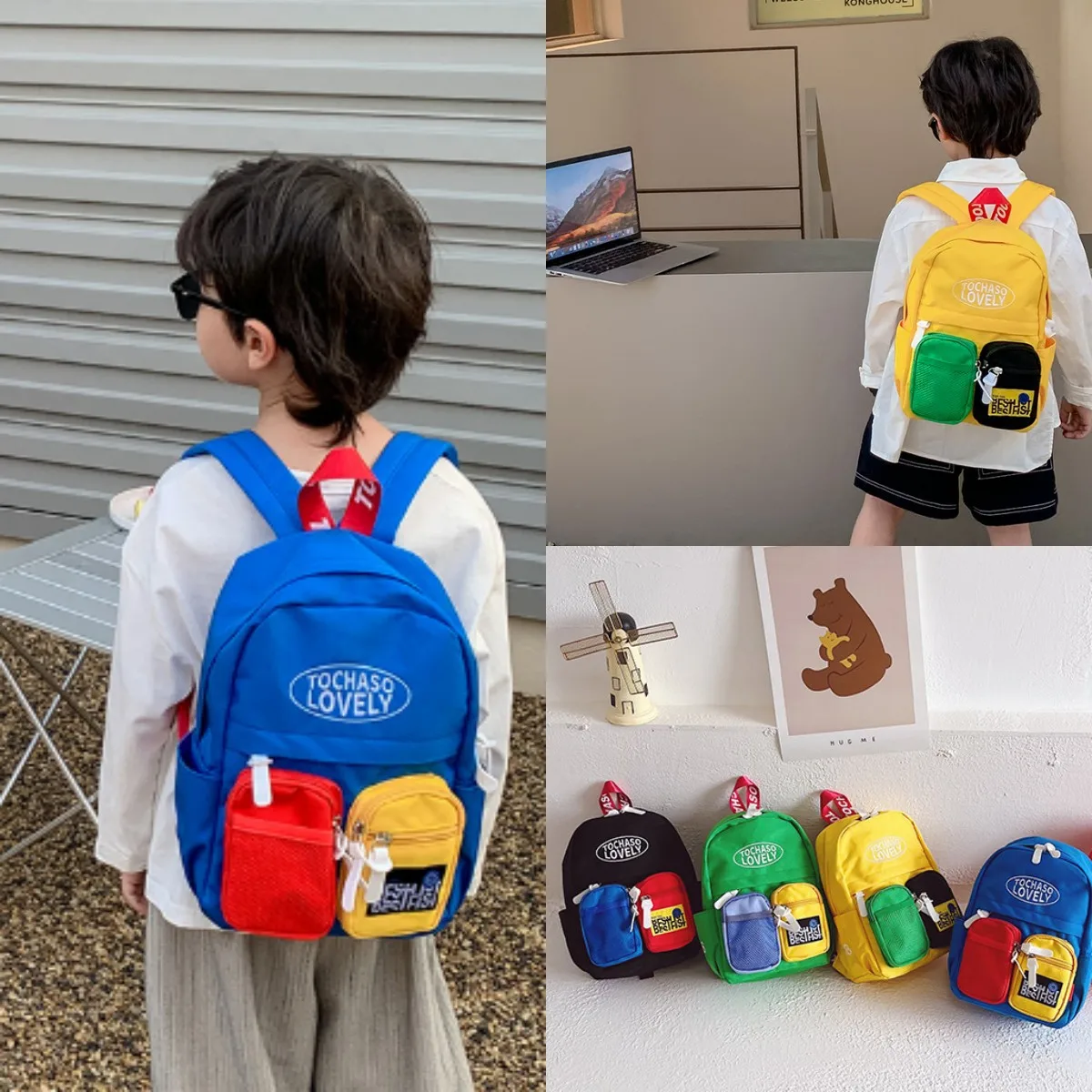 Children's Backpack Contrasting Color Letters Little Boys Little Girls Kindergarten Bag Lightweight Comfortable Cute Backpack